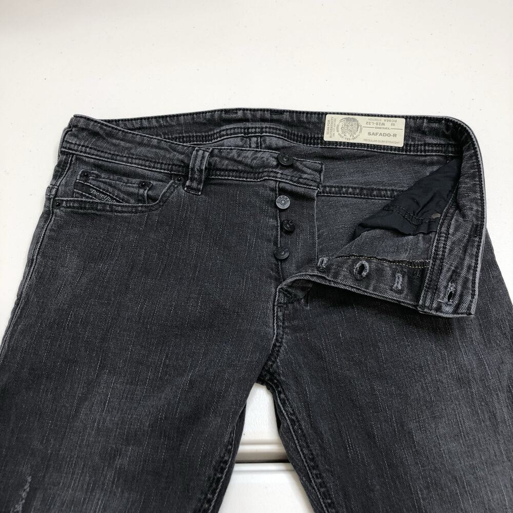 Diesel Safado-R Regular Slim Straight Men’s Jeans 30x25 Button Black Distressed - Picture 6 of 13